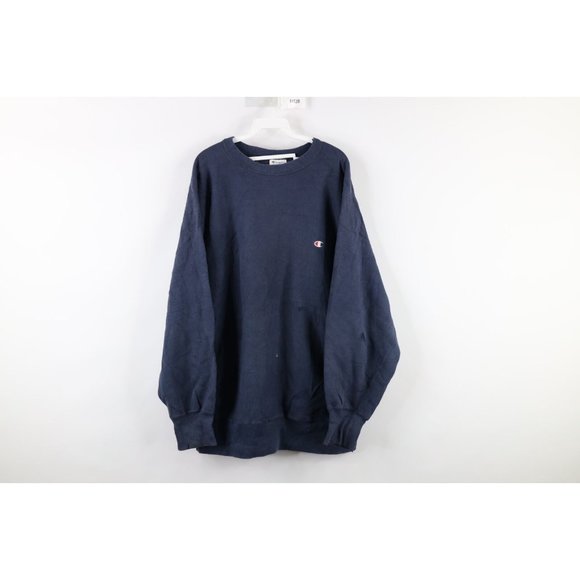 Vintage 80s Champion Reverse Weave 2XL Thrashed Crewneck Sweatshirt Navy USA - Picture 1 of 12